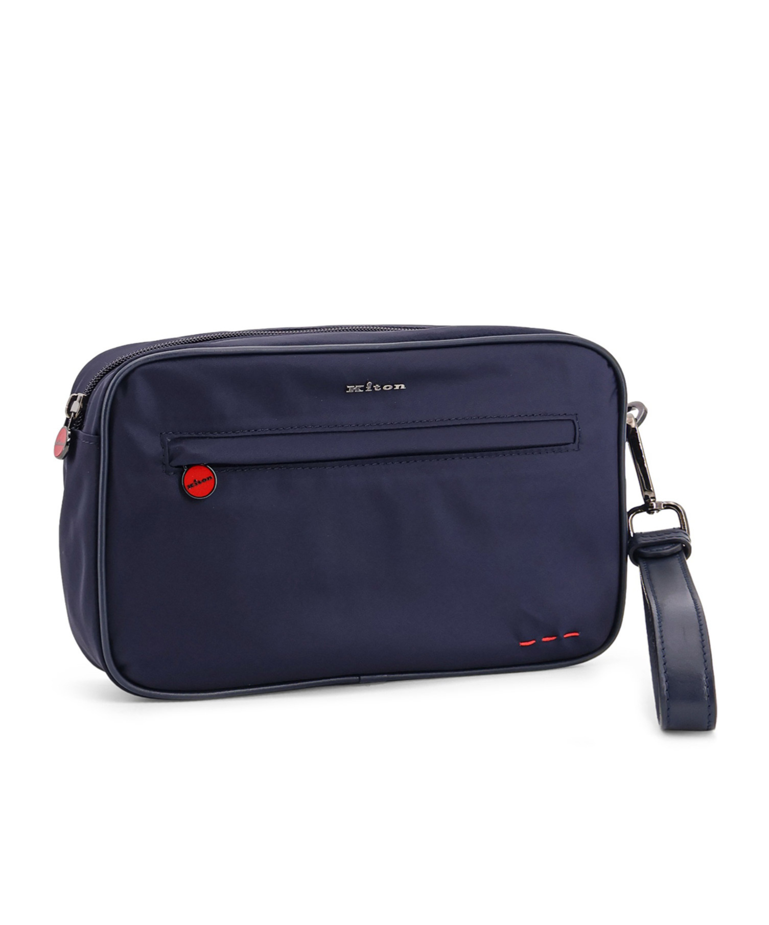 Kiton Nylon Clutch Bag With Iconic Logo Embroidery In Blue