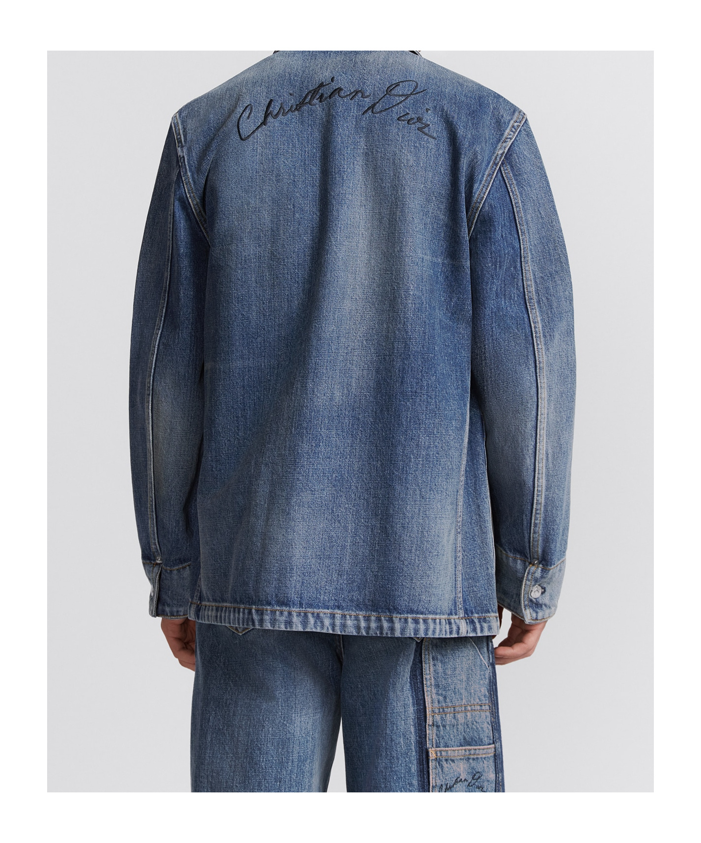 Dior Long-sleeved Denim Coat In Blue