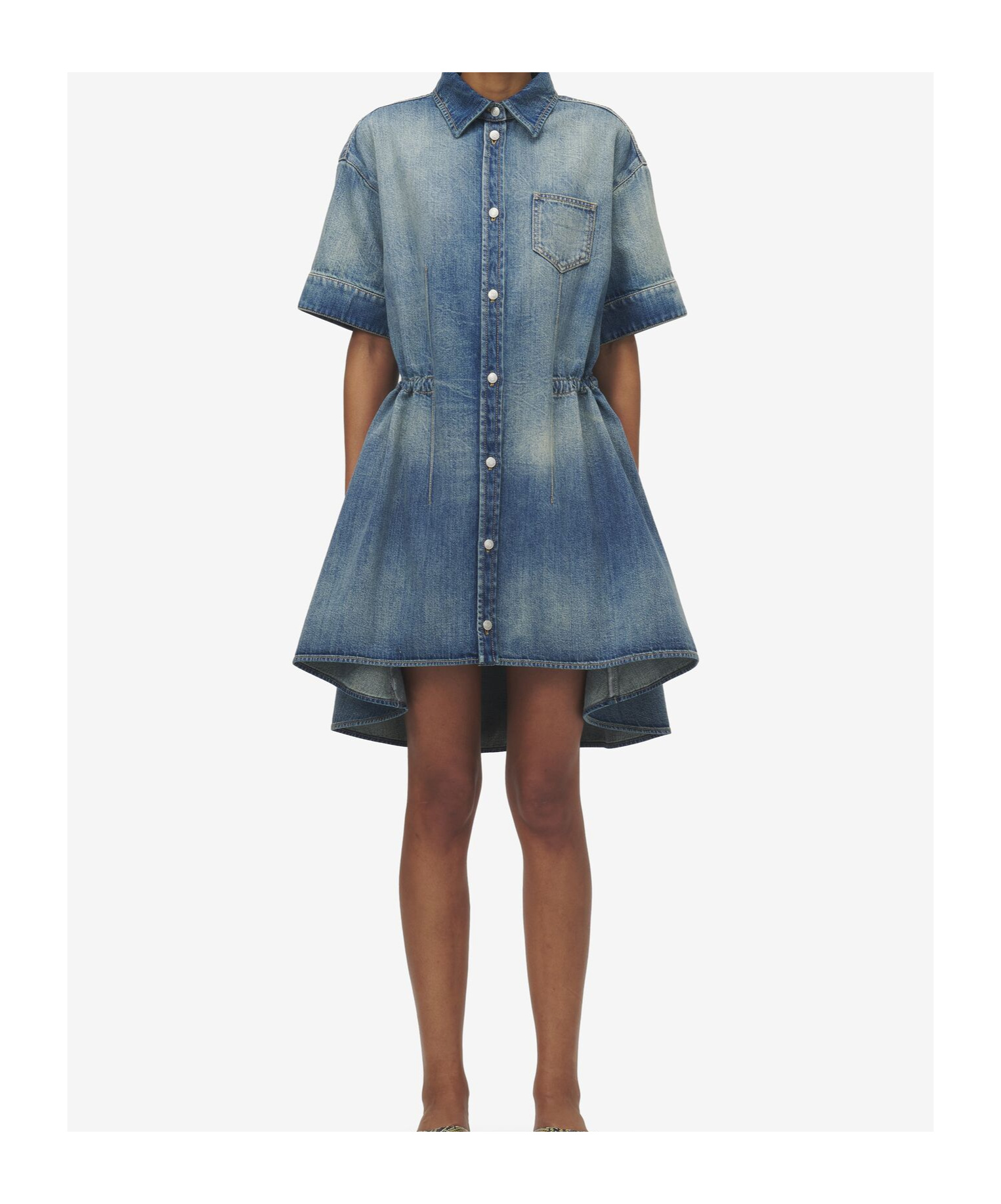 Alexander Mcqueen Stonewashed Denim Shirt Dress In Blue