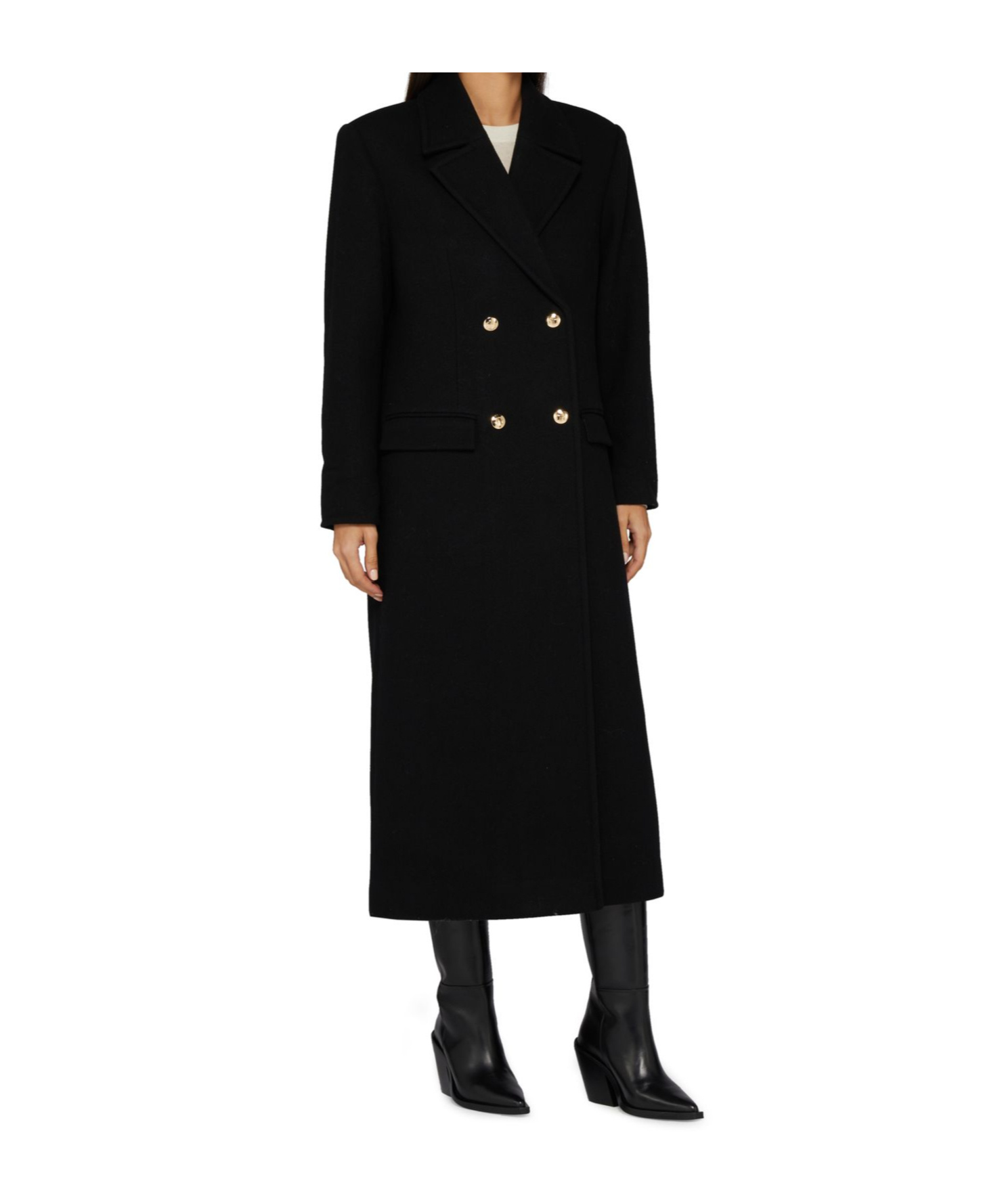 Shop Anine Bing Lapel Long Sleeve Coat In Black