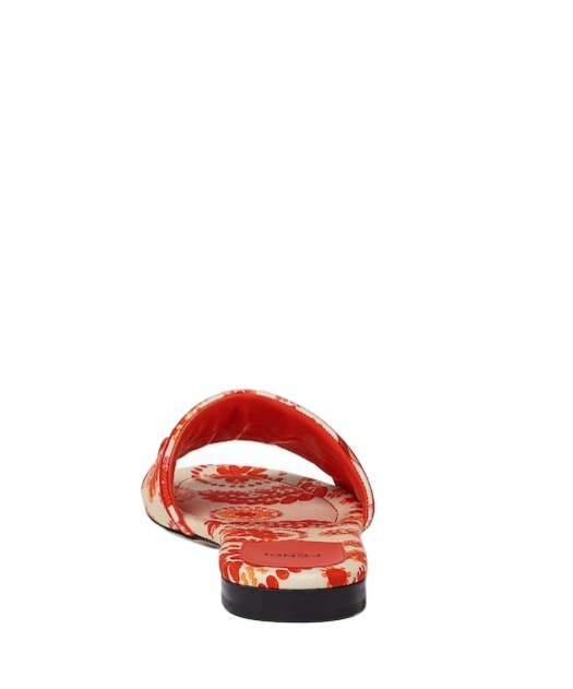 Fendi Red And Camelia Canvas Slides In Orange