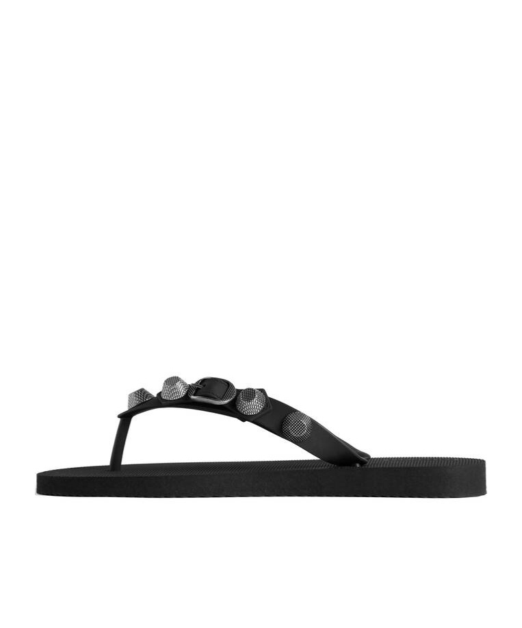 Balenciaga 'cagole' Black Rhinestoned Thong Sandals With Buckle On The Front In Tech Fabric Woman In Black