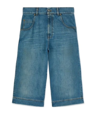 Palm Angels Lasered Curved Logo Denim Skater Bermuda In Blue