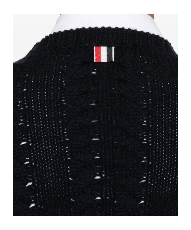Thom Browne Rwb-stripe Cable-knit Sweater In Black