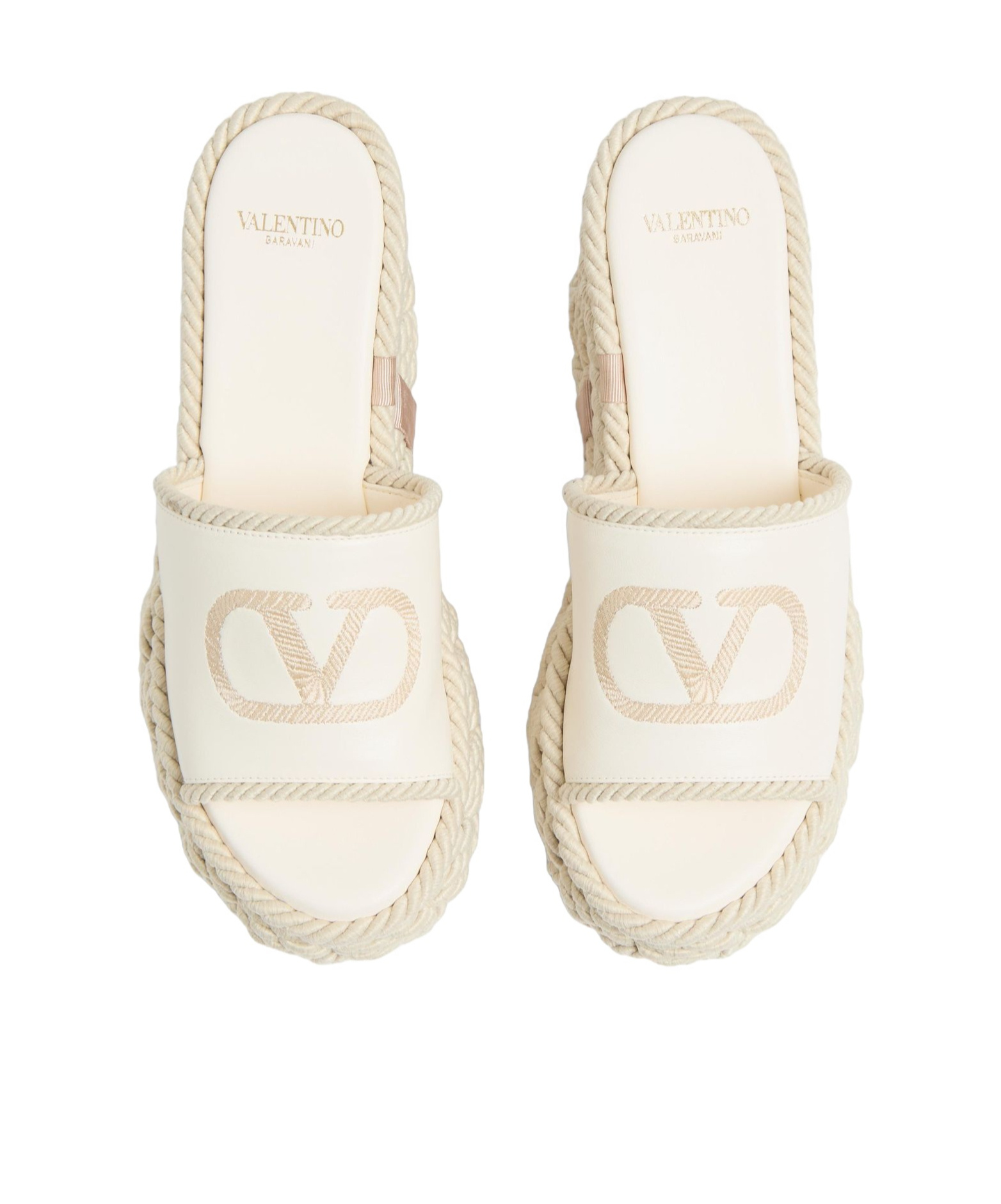 Valentino Vlogo Silk Torchon 100 Leather Wedge Sandal In White