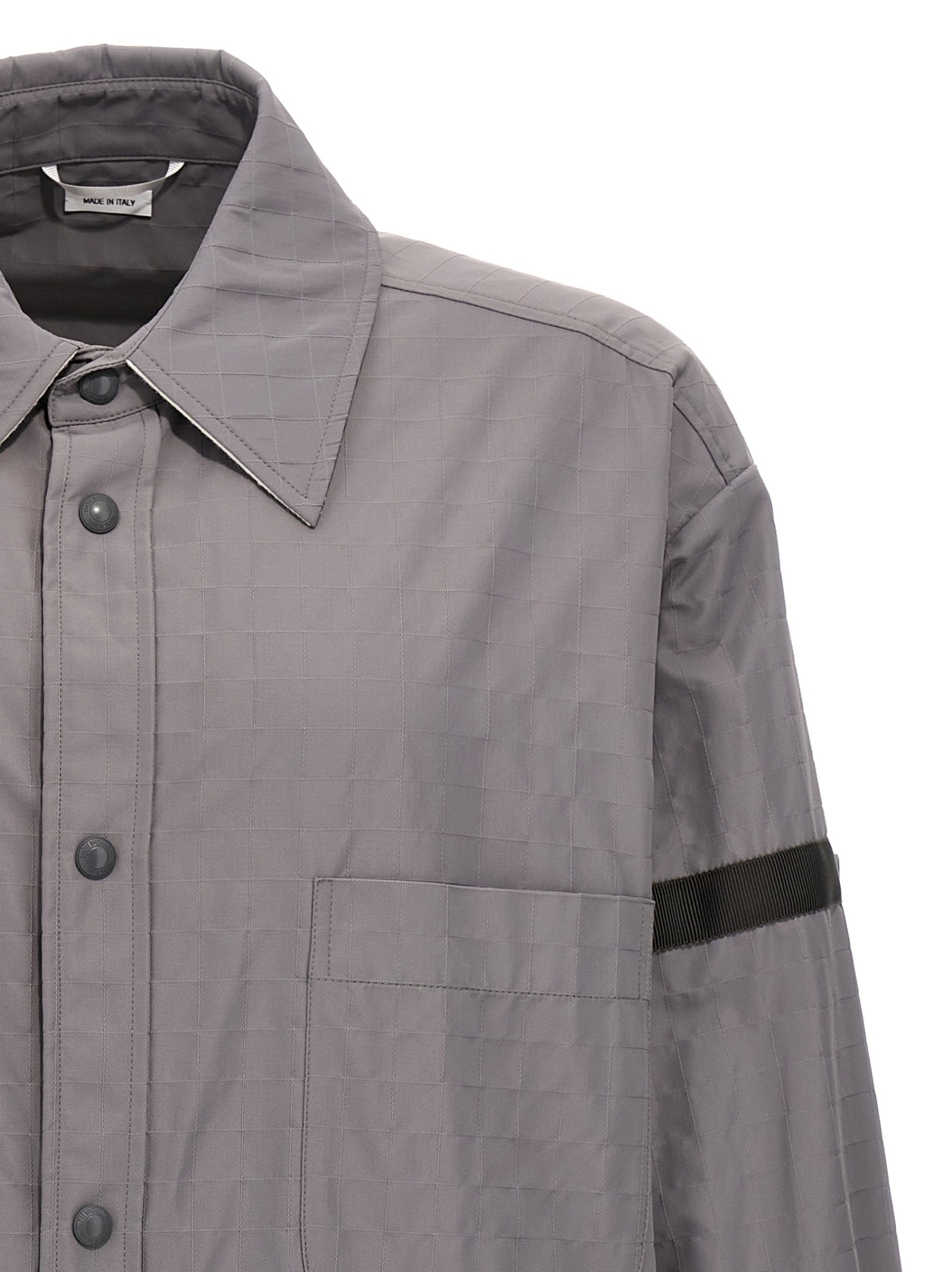 Thom Browne 'contrast Stripe Detail Snap Front Overshirt' In Gray