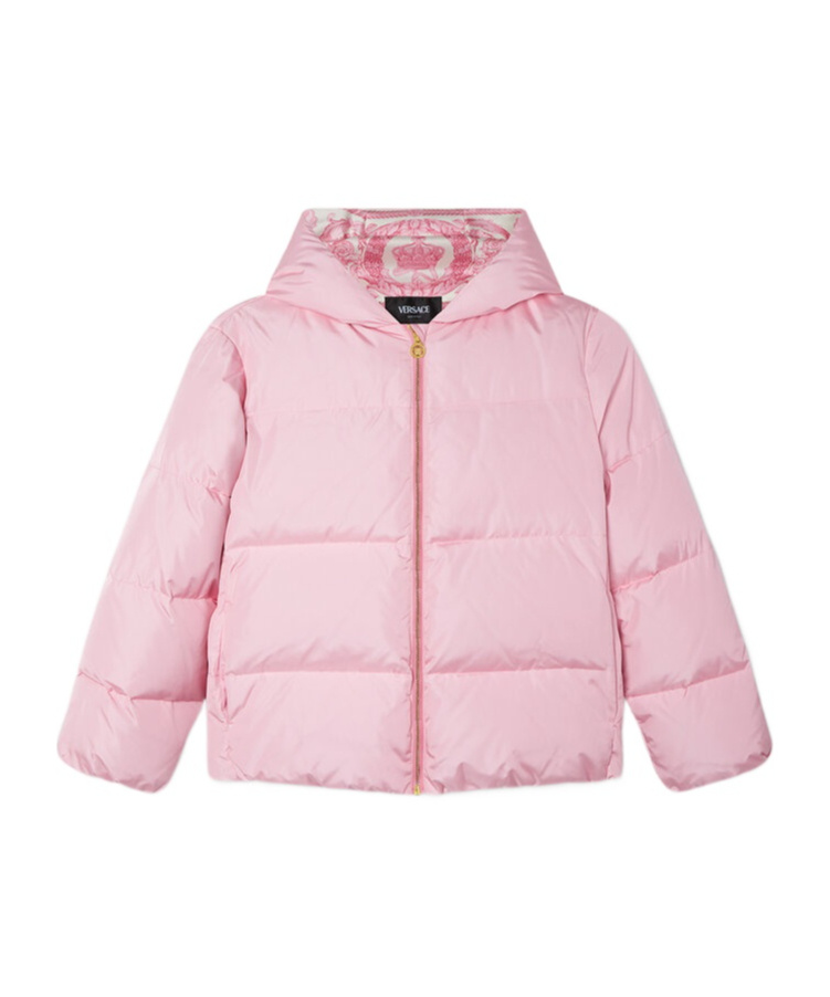 Versace Hooded Down Jacket In Pink