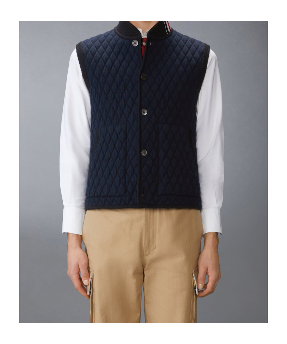 Thom Browne Rwb Stripe-detail Quilted Vest In Blue
