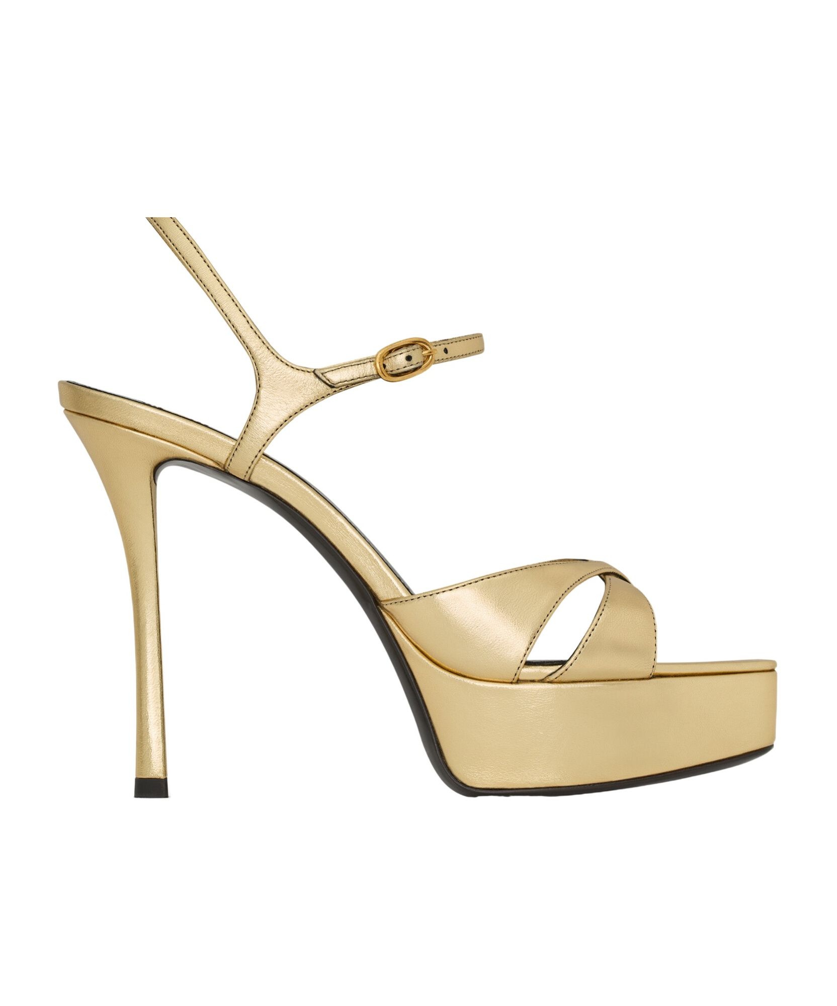 Saint Laurent Metallic Leather Debbie Platform Sandals 85 In Nude