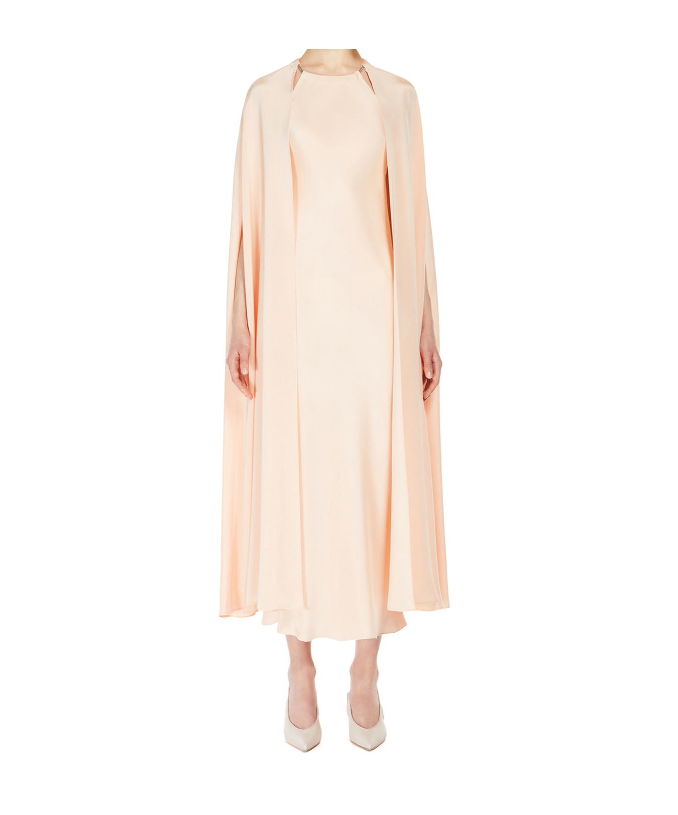 Max Mara Managua Silk Long Dress With Silk Cape And Metal Detail In Nude
