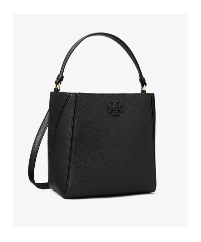 Shop Tory Burch Mcgraw Leather Bucket Bag In Black