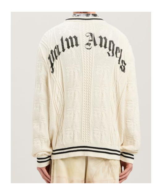 Palm Angels Curved-logo Cable-knit Sweater In White