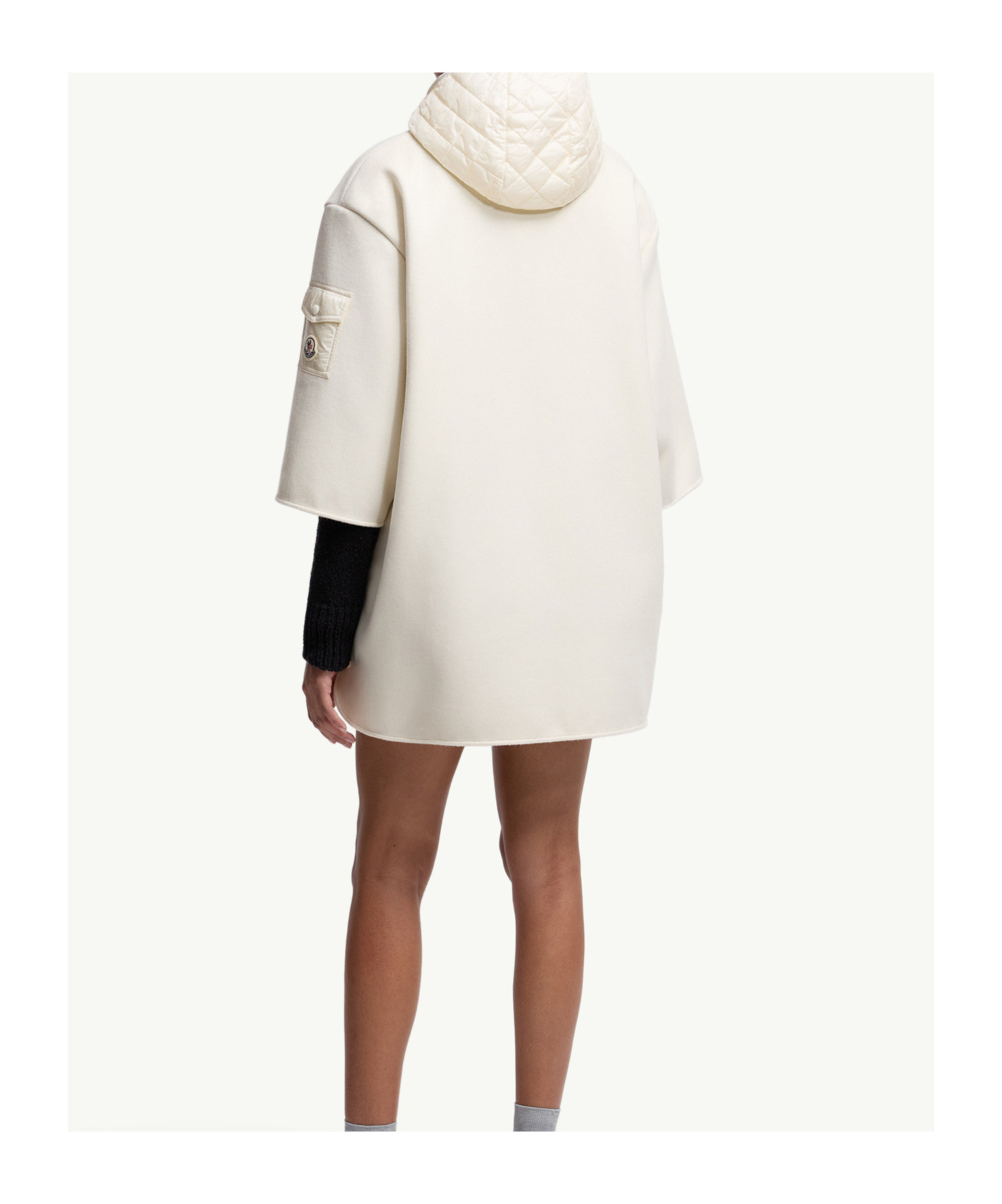Moncler Cape En Laine Zippée À Capuche In White