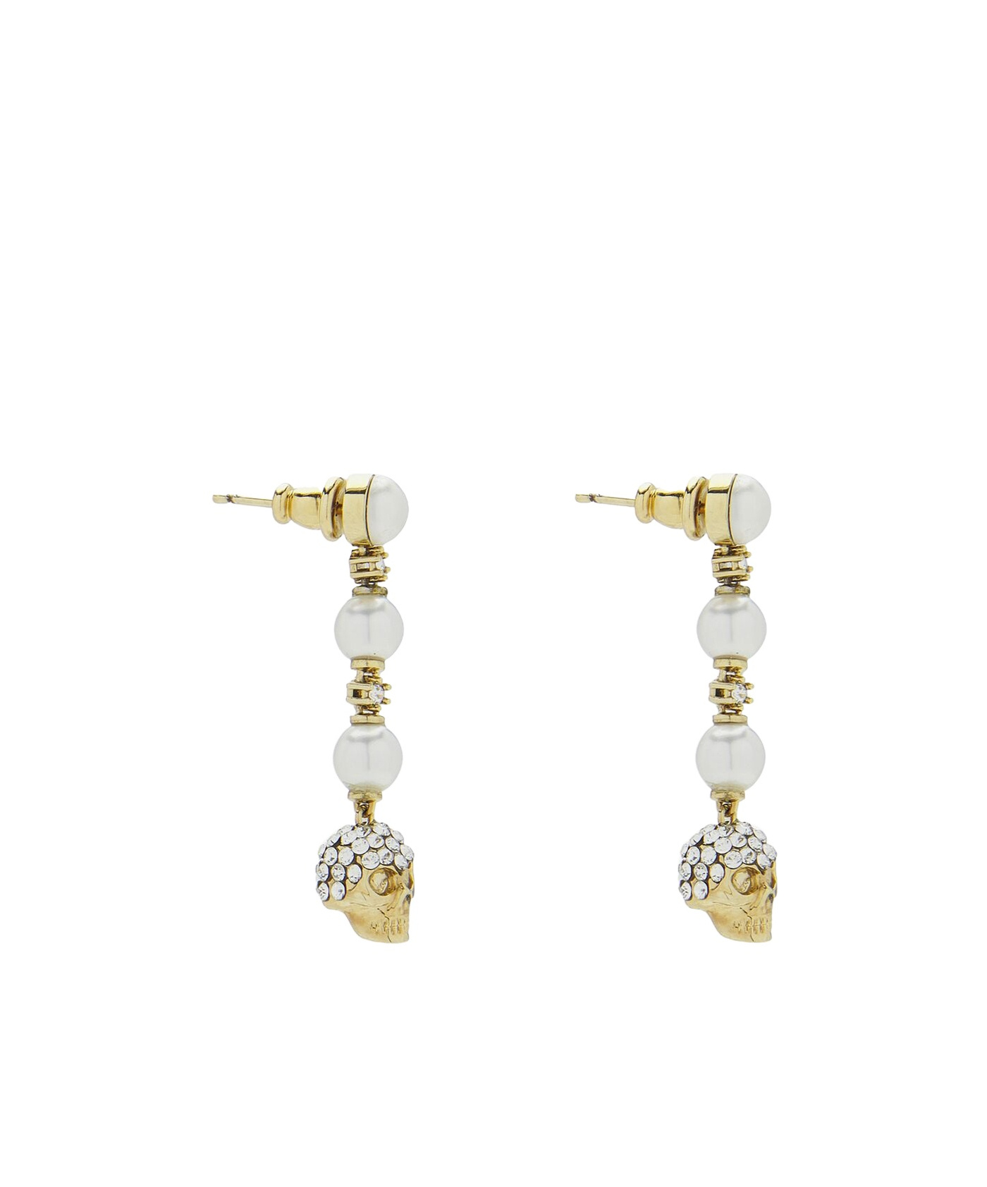 Alexander Mcqueen Dangling Pearl Skull Crystal Earrings