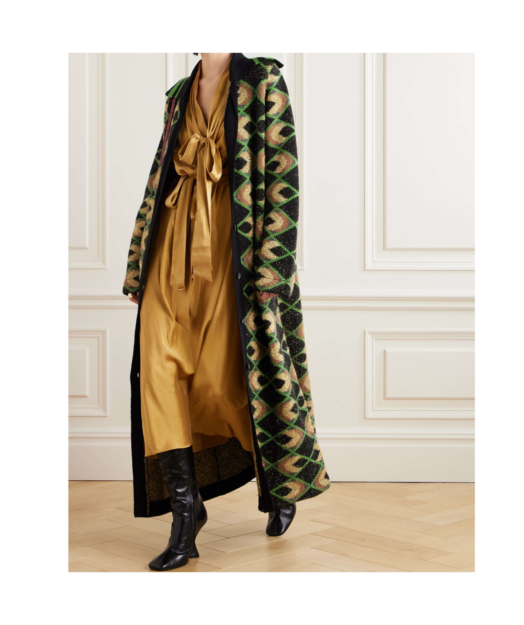 La Doublej Geometric-pattern Coat In Black