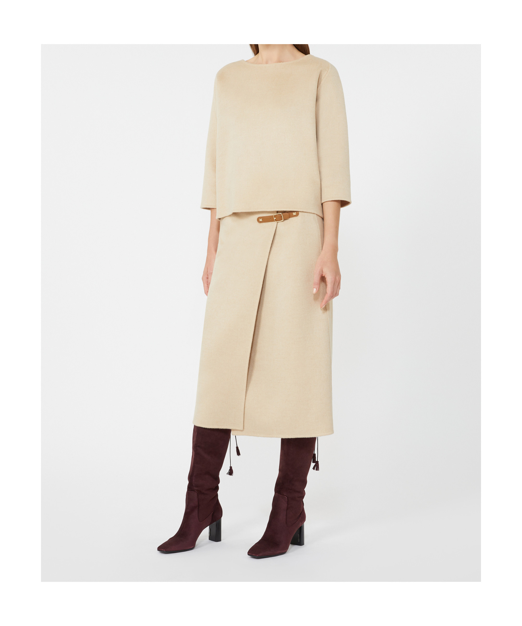 Max Mara Camel Wrap Skirt In Neutral