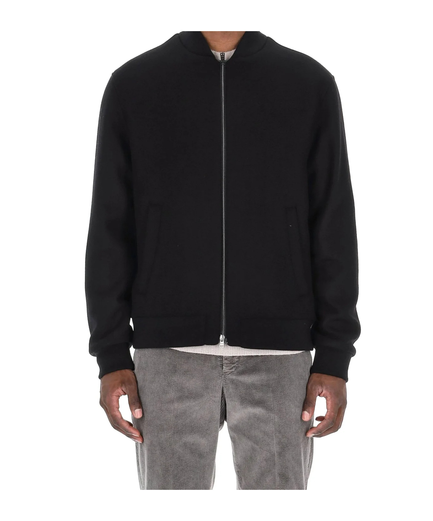Herno Ribbed Collar Bomber Jacket And Pockets In Black