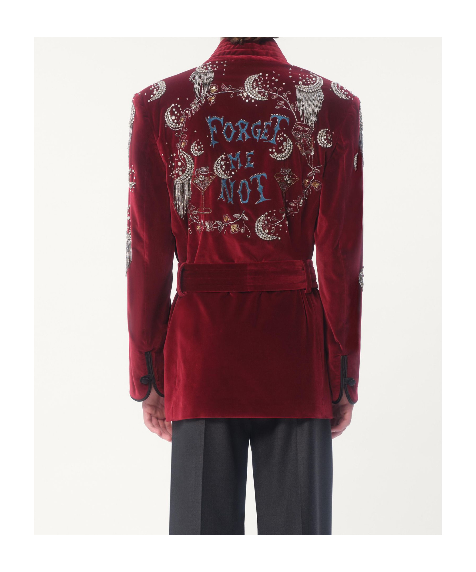 Valentino Rhinestone Beaded Embroidered Casual Jacket In Deep Red