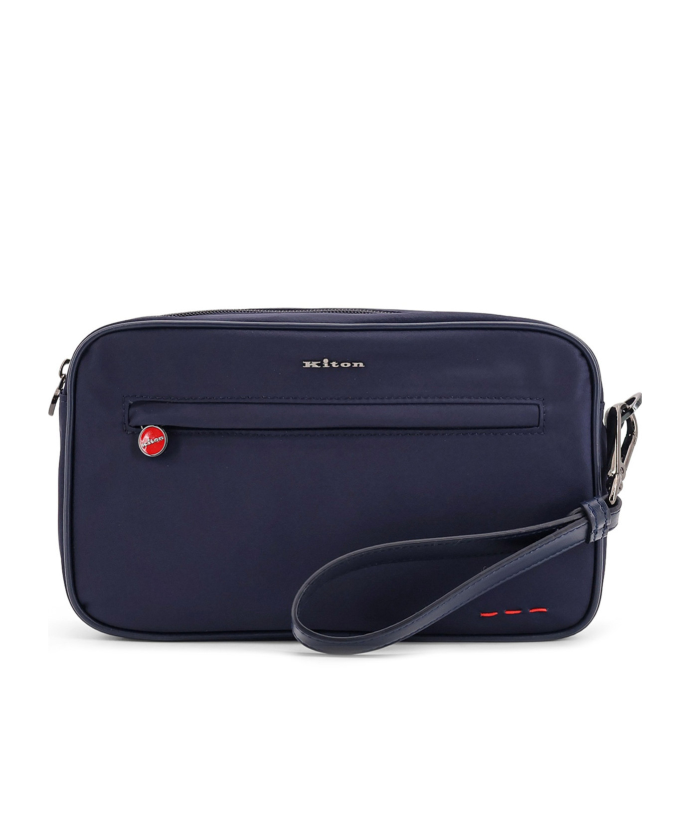 Kiton Nylon Clutch Bag With Iconic Logo Embroidery In Blue