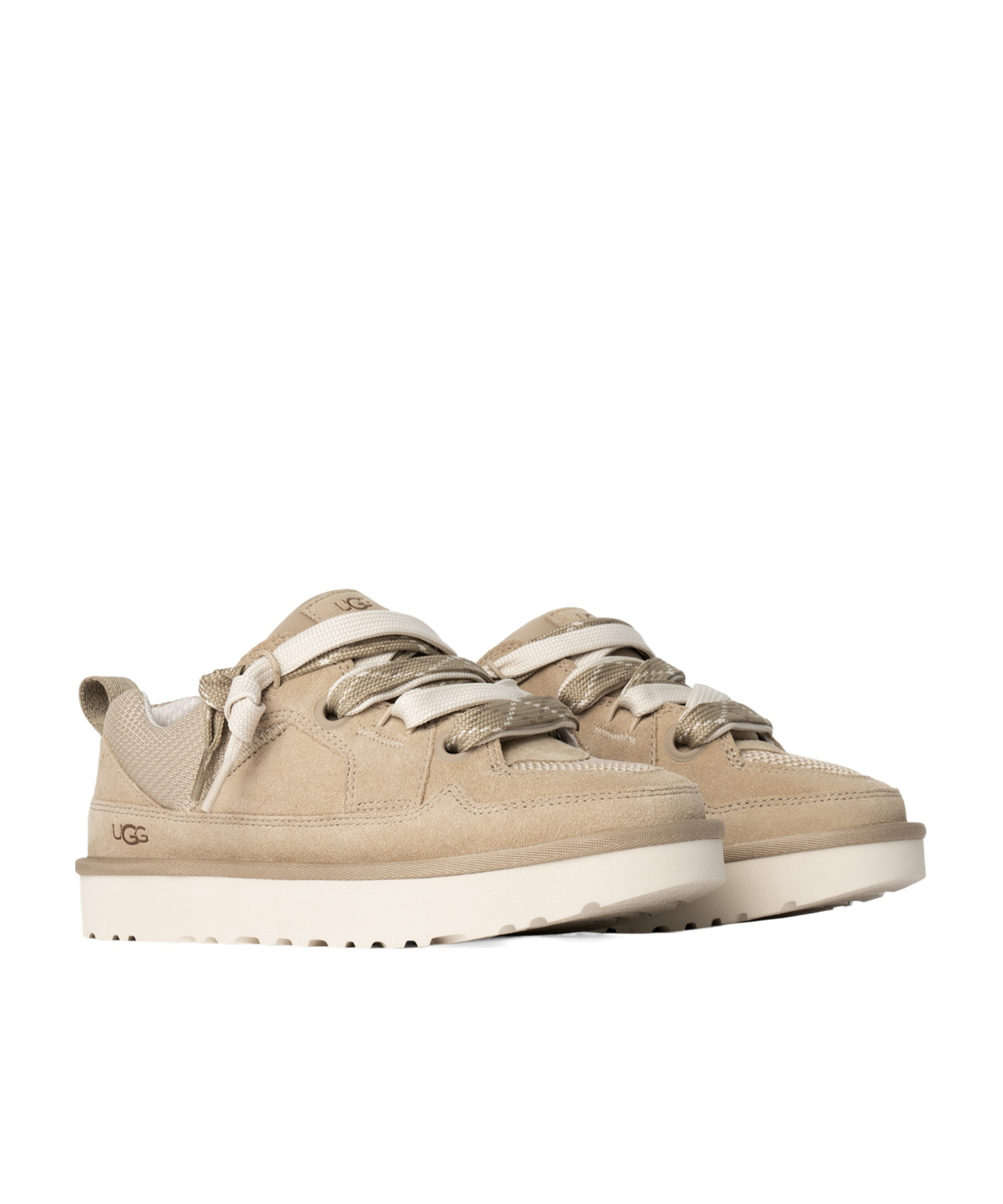 Ugg Lo Lowmel Beige Sneakers With Mesh Inserts And Logo On The Side In Suede Man In Multi