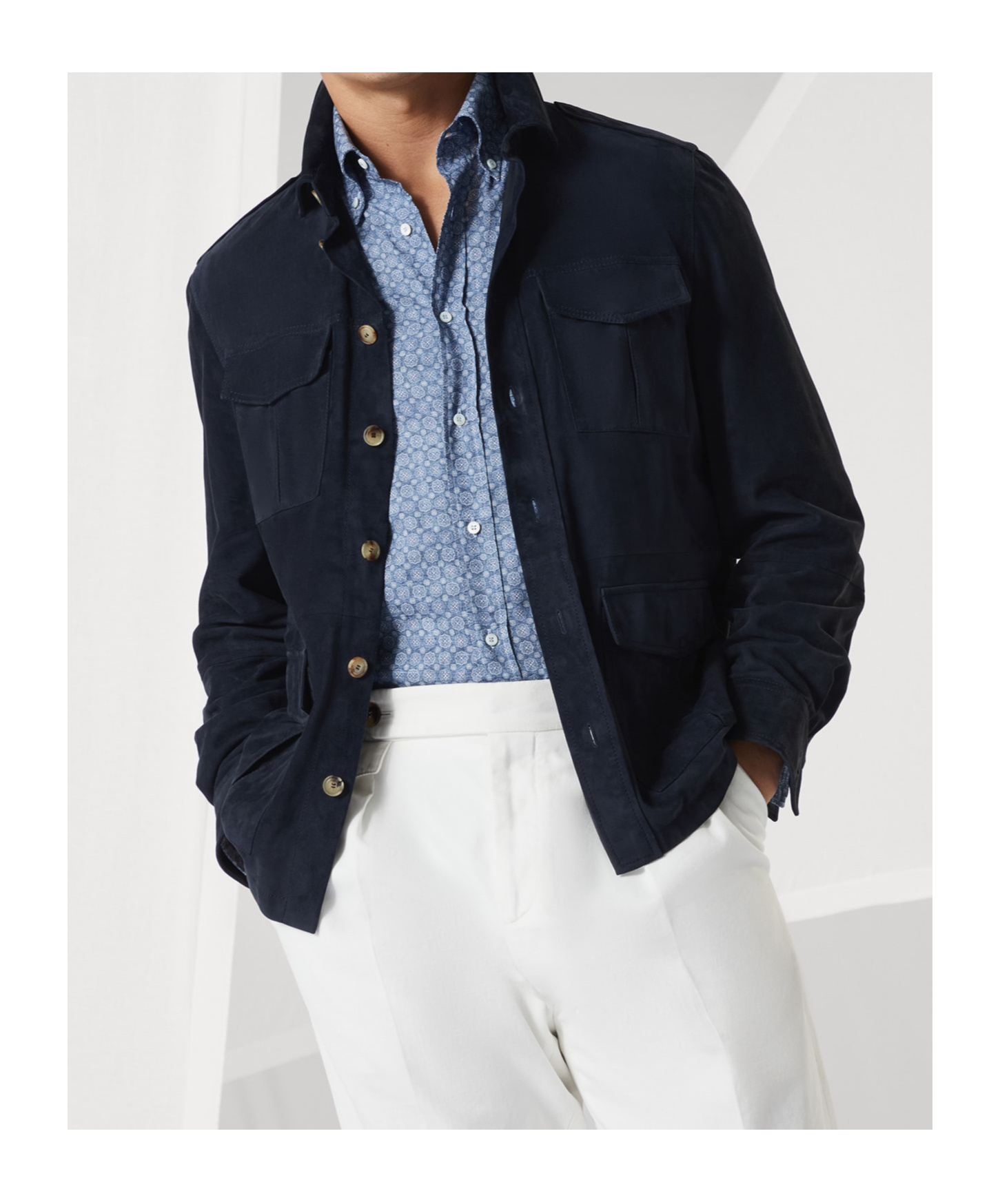 Brunello Cucinelli Floral Print Twill Basic Fit Shirt With Button-down Collar In Denim