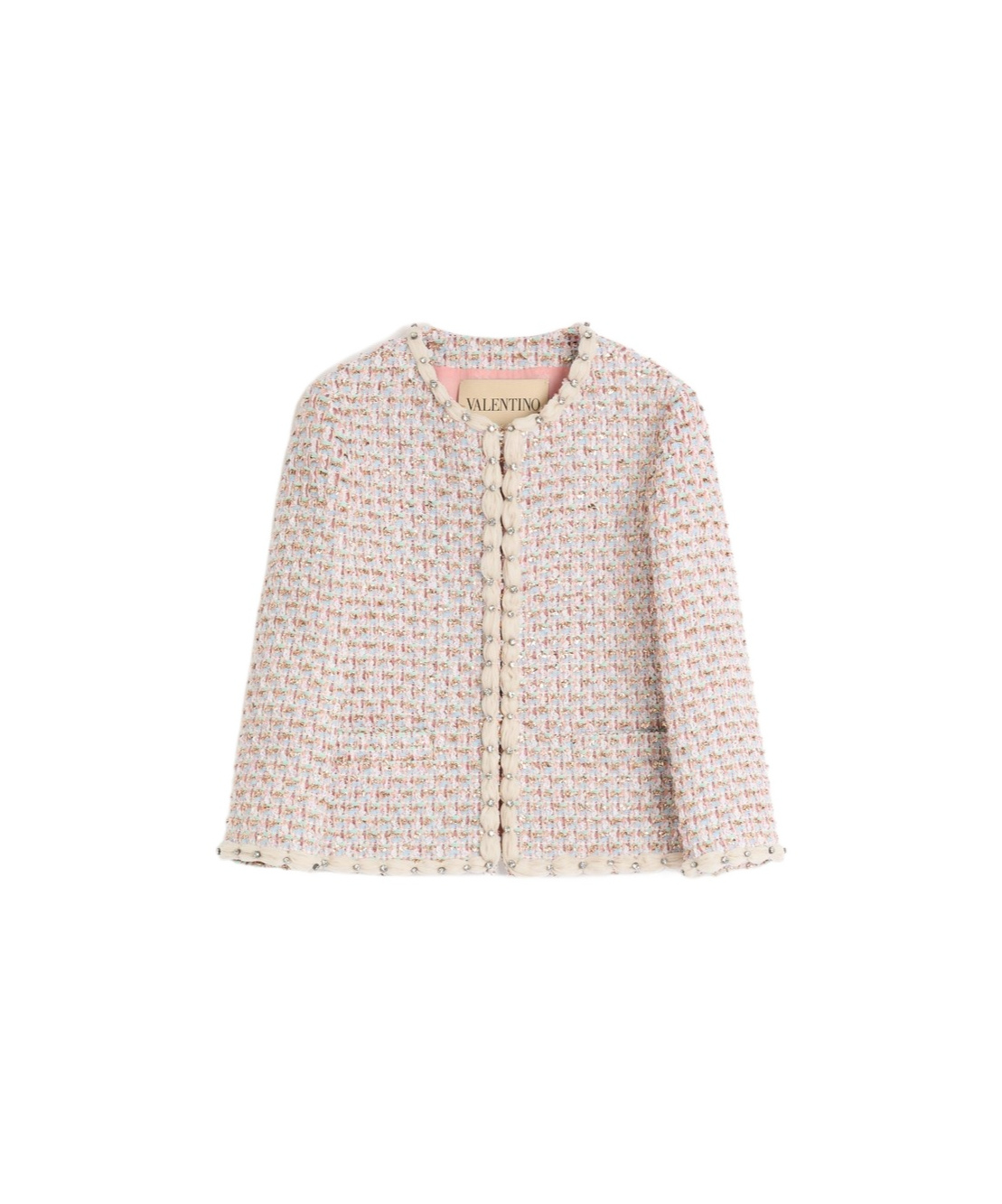 Valentino Garavani Embroidered Ribbon Tweed Jacket In Nude