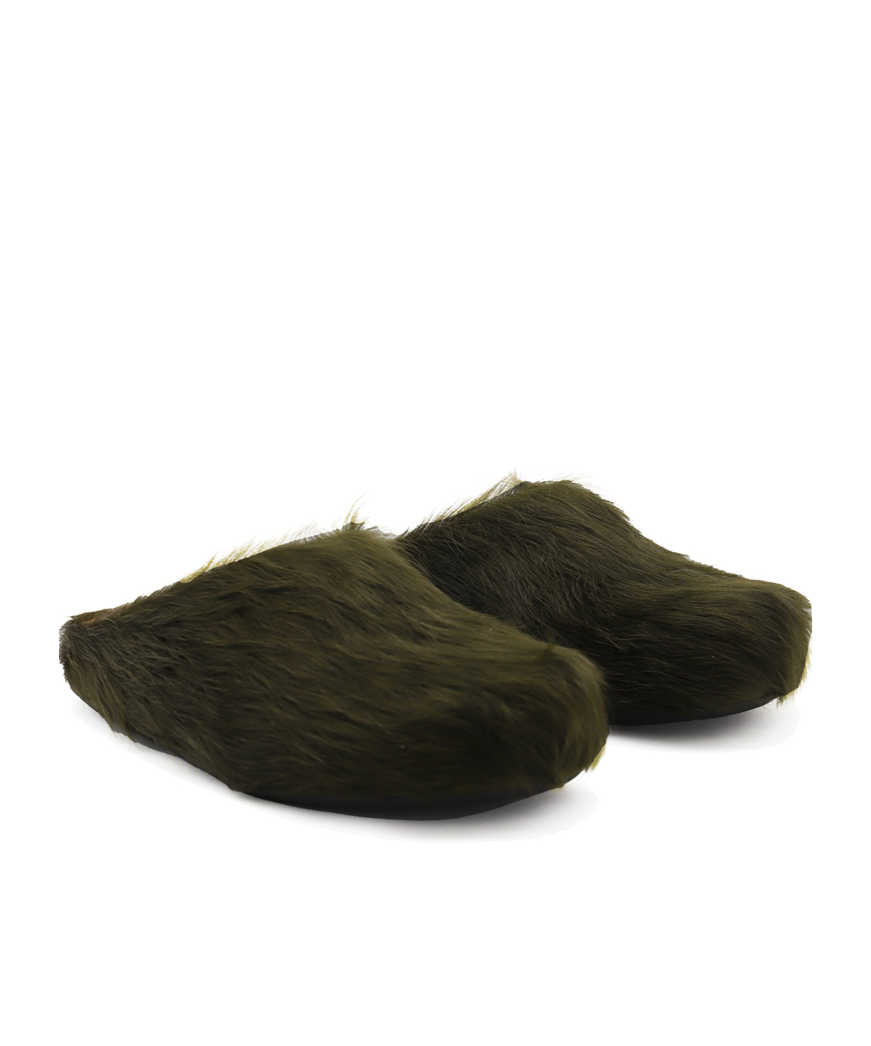 Shop Marni Deep Green Long Hair Calfskin Fussbett Sabot