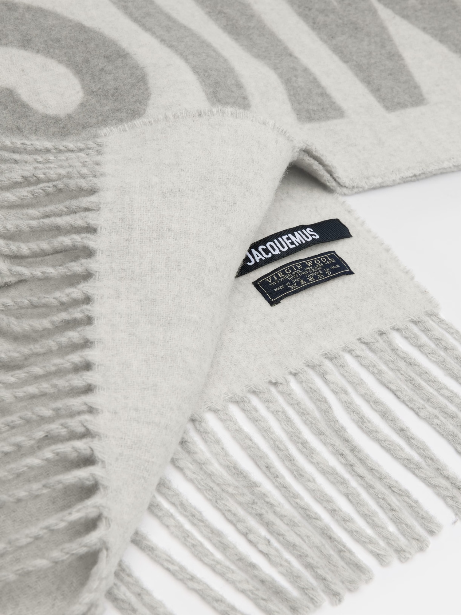 Jacquemus Le Charpe Logo Virgin Wool Scarf In White