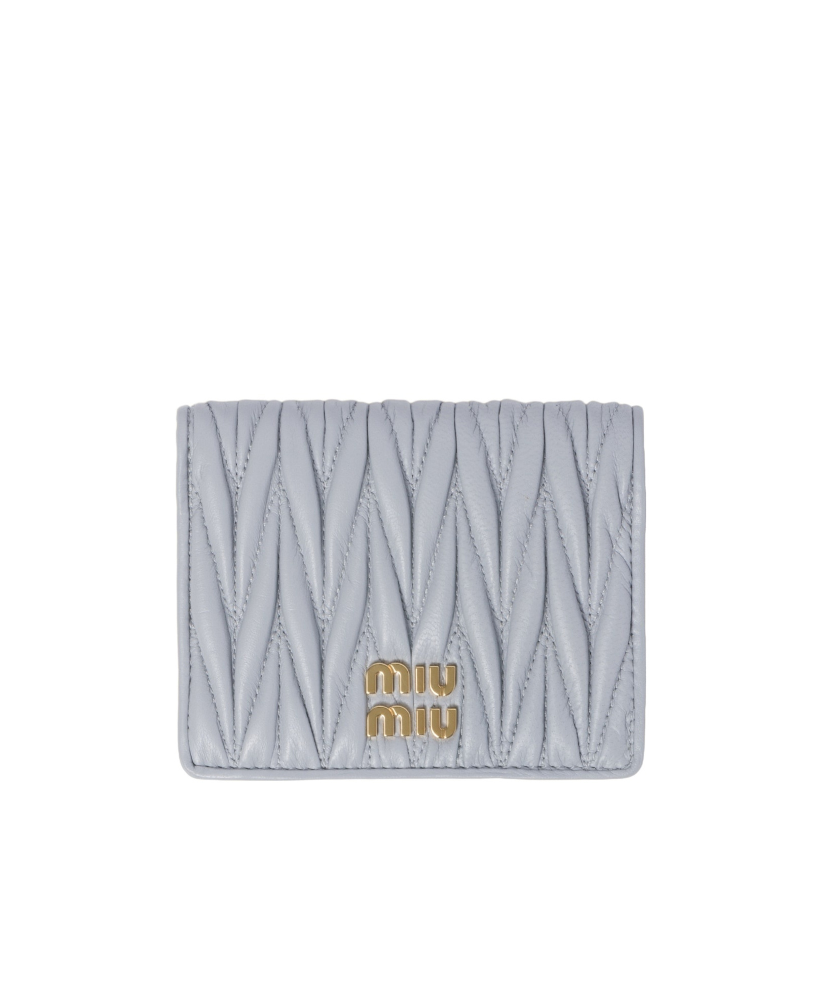 Miu Miu Small Matelassé Nappa Leather Wallet In Gray