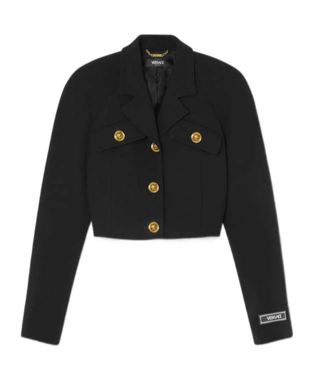 Versace Single-breasted Stretch Crepe Crop Informal Jacket In Black