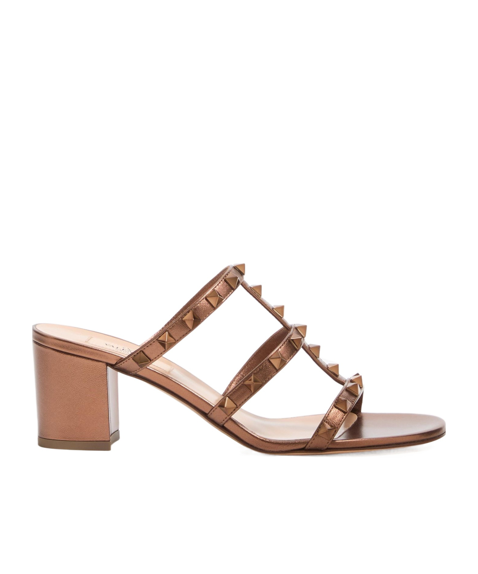 Valentino Studded Block Heel Leather Sandals In Brown