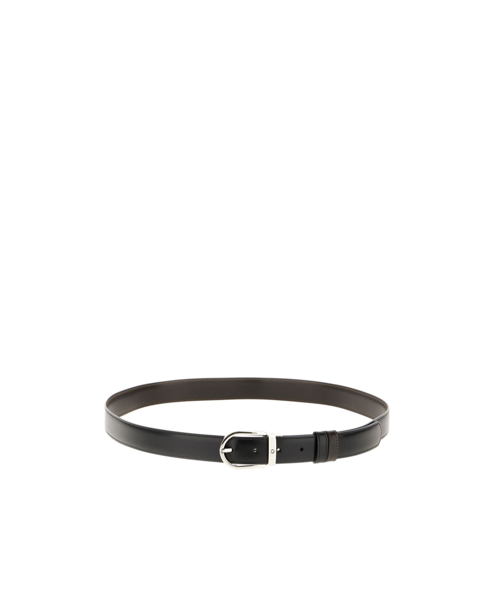 Montblanc Horseshoe Shiny Palladium Finish Pin Buckle Belt In Black