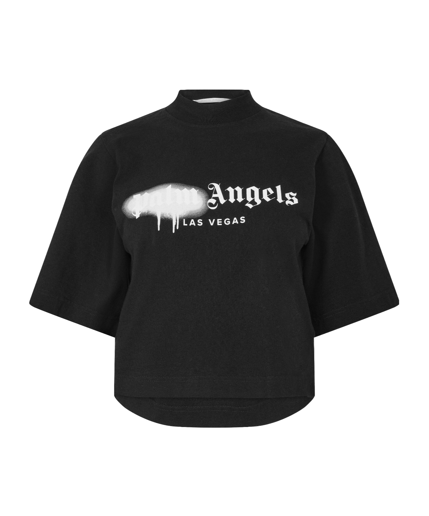 Palm Angels Mockneck Cropped Tee In Black