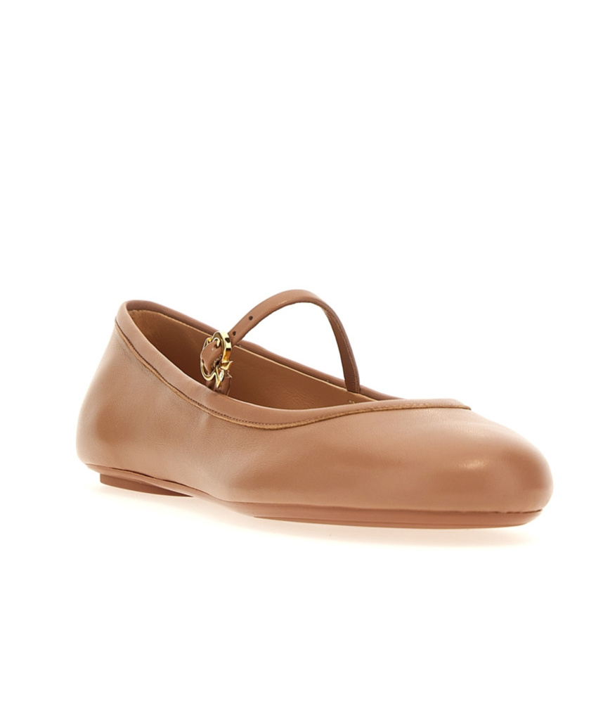 Shop Gianvito Rossi Carla Leather Ballerina Shoes In Brown