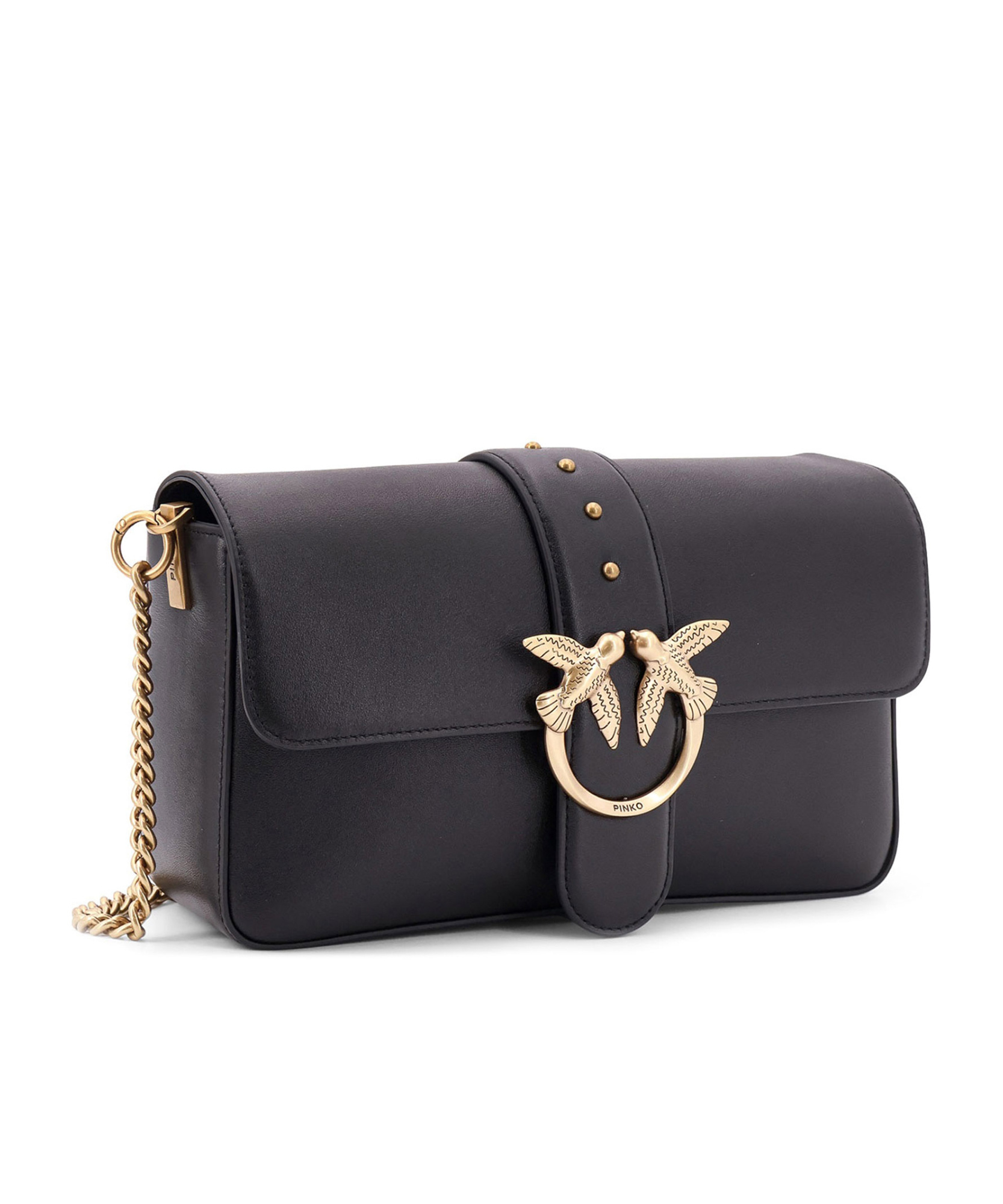 Pinko Metal Love Bird Buckle Shoulder Bag In Black
