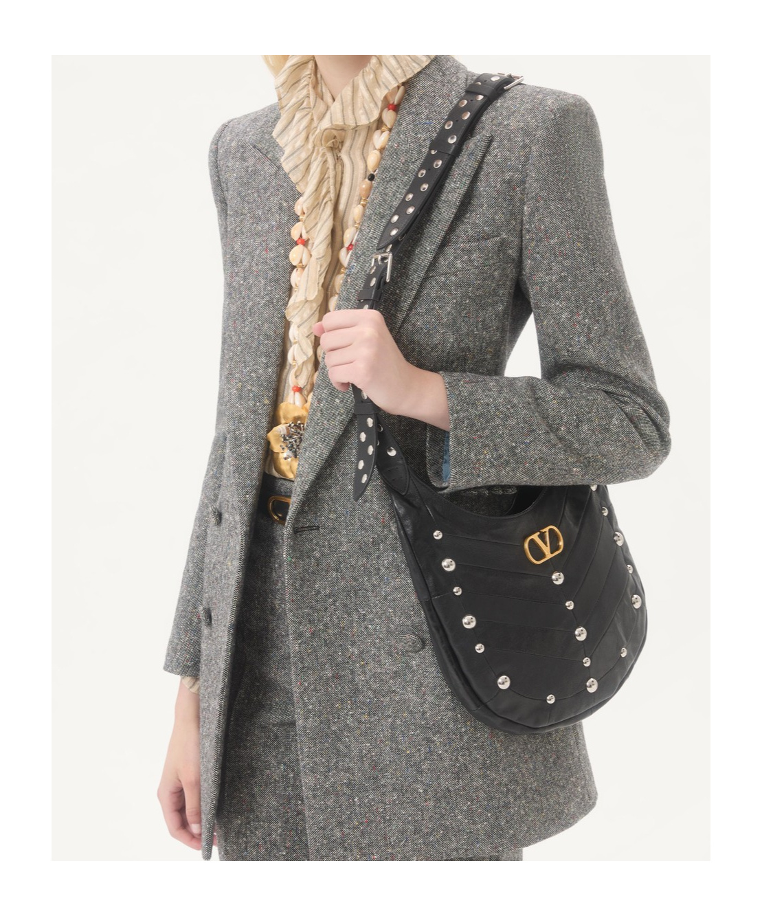 Valentino Double-breasted Natte Buttoned Blazer In Gray