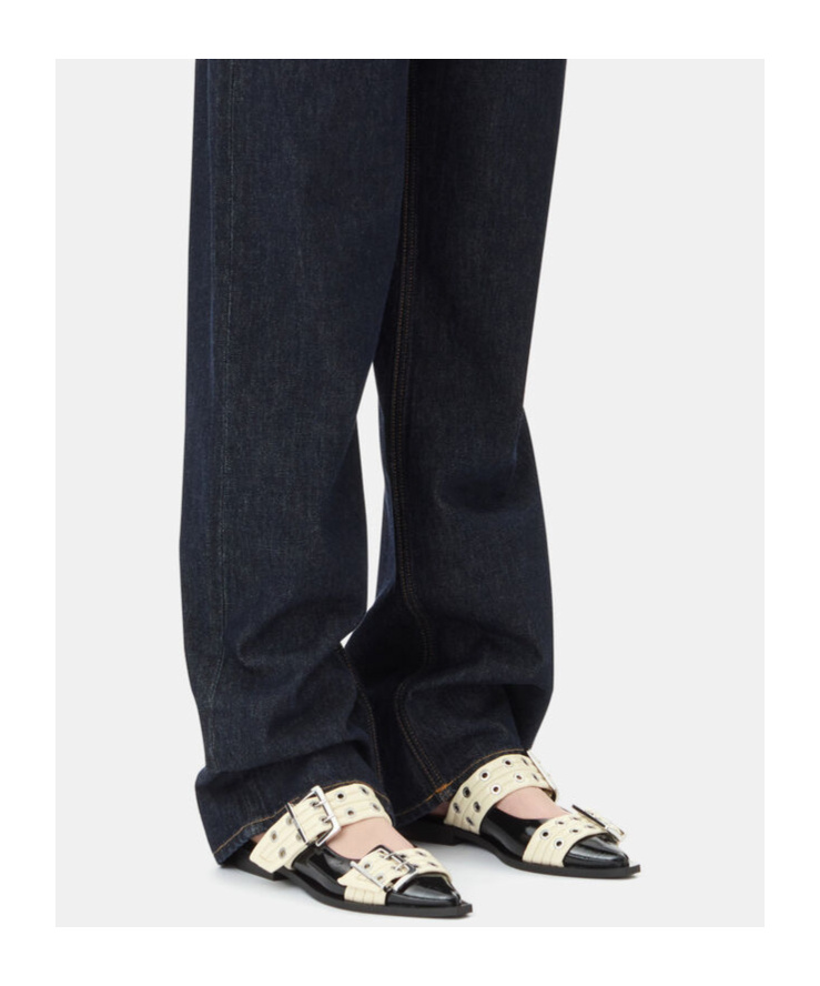 Ganni Black And White Slingback Ballerina Flats With Buckles In White