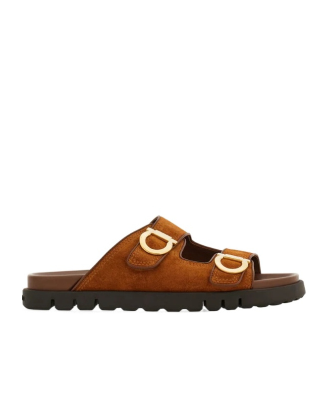 Ferragamo Two-strap Flat Sandals In Brown