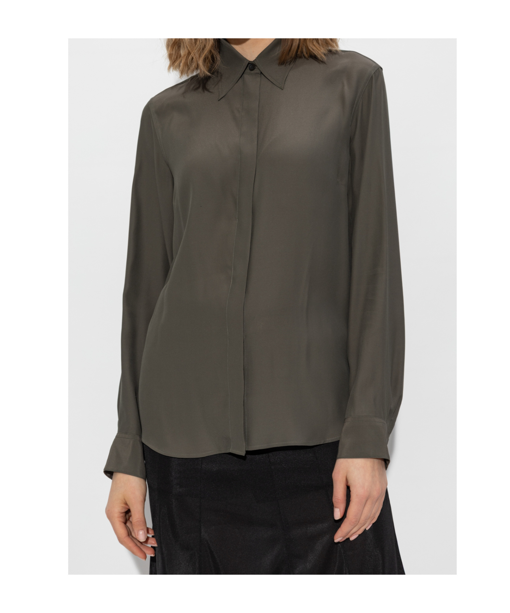 Dries Van Noten Women Silk Blend Satin Shirt In Black