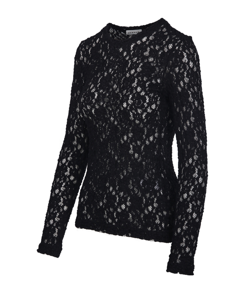 Shop P.a.r.o.s.h Lace Semi-sheer Top In Black