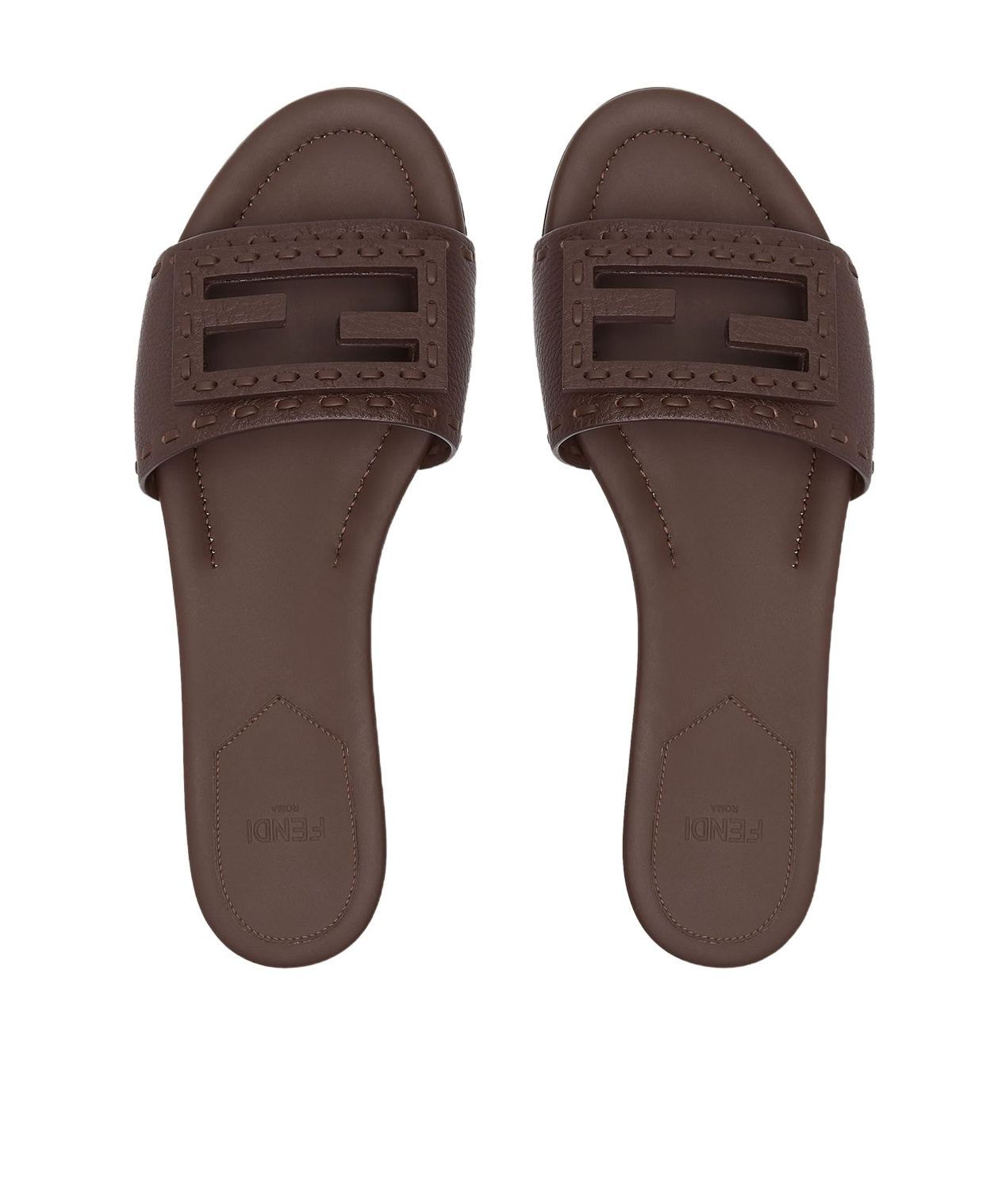 Fendi Logo-embellished Flat Sandals In Brown