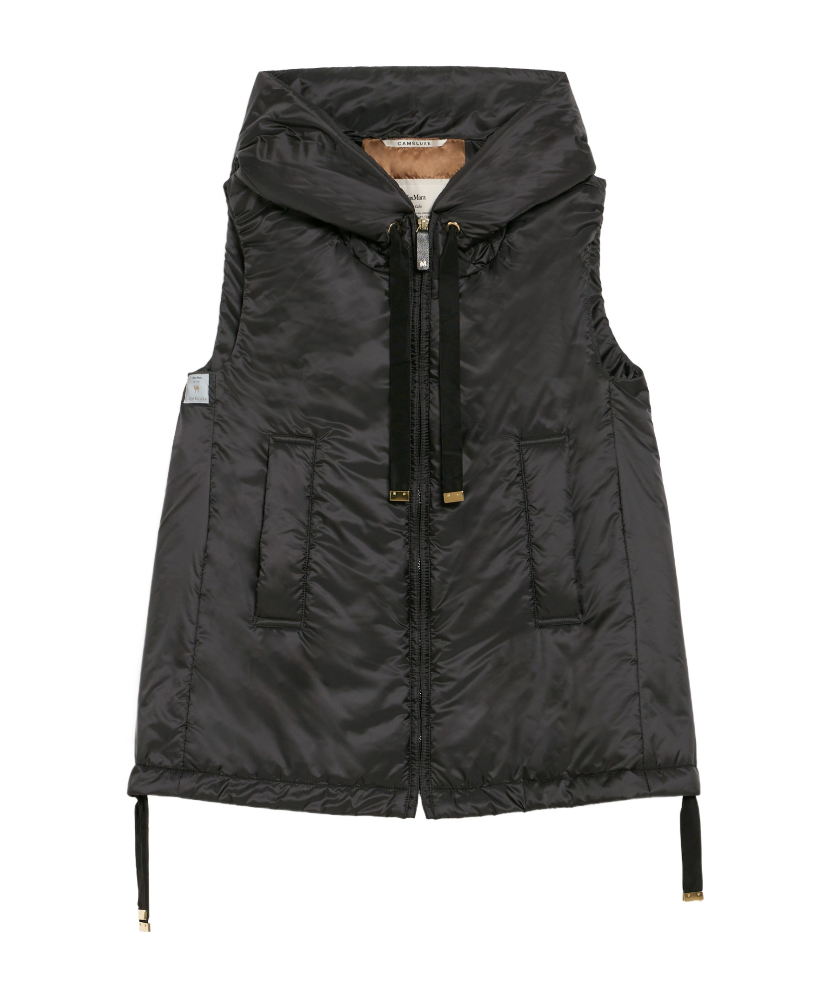Max Mara Sleeveless High-collar Jacket With Zip-up Front And Adjustable Drawstrings In Black