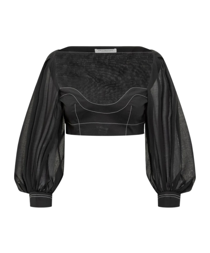 Philosophy Di Lorenzo Serafini Sheer Cropped Blouse In Black