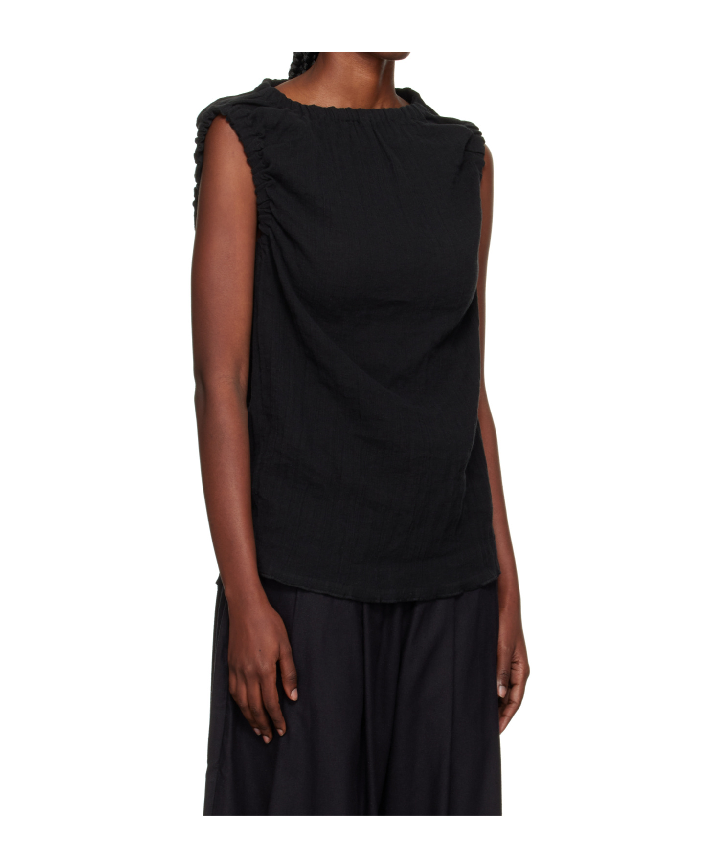 Baserange Lud Ruffled-trim Top In Black
