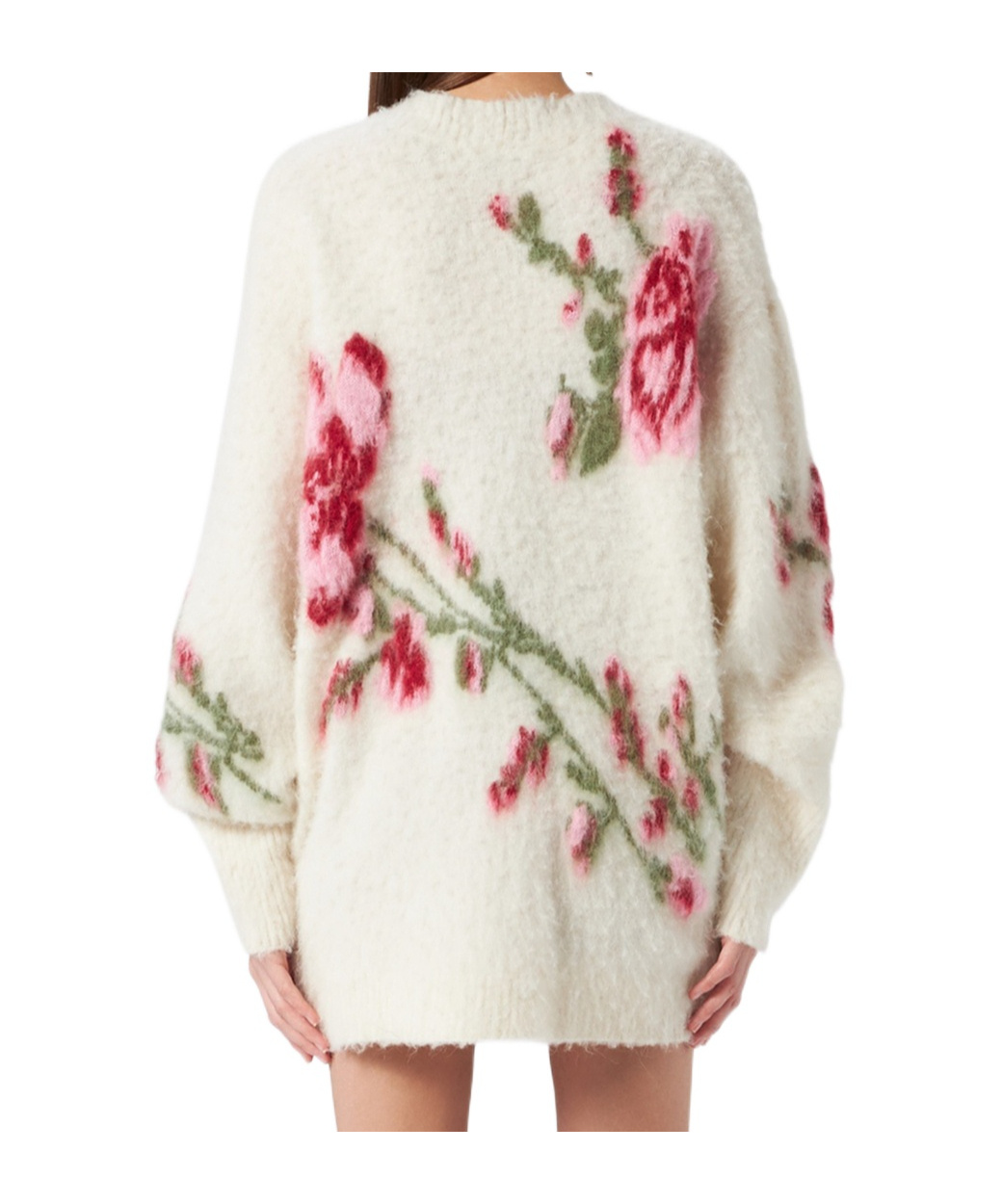 Blumarine Off-white Jacquard Roses Cardigan In Nude
