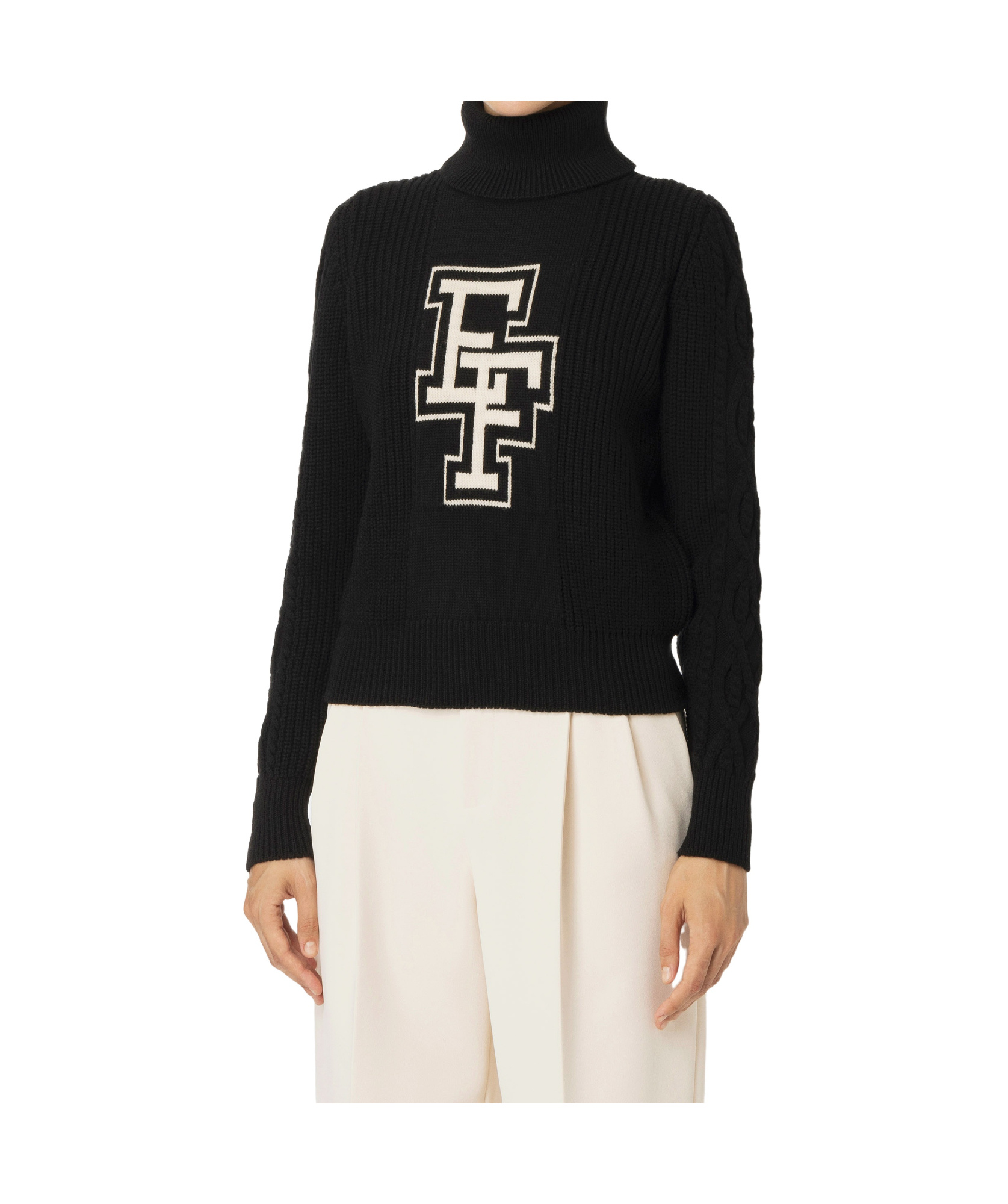 Elisabetta Franchi Roll-neck Wool Jumper In Black