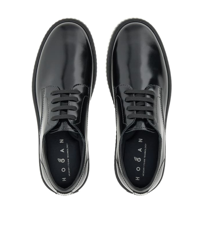 Hogan Lace-up Black Leather Shoes With Textured Sole In Black