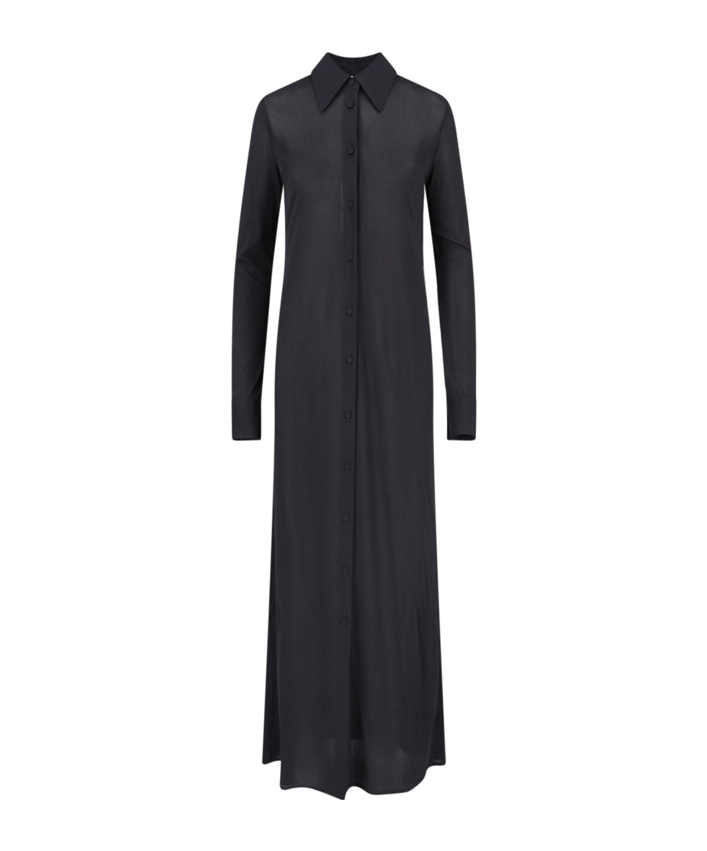 Jil Sander Sheer Fabric Knee Length Dress With Cuffed Sleeves In Black