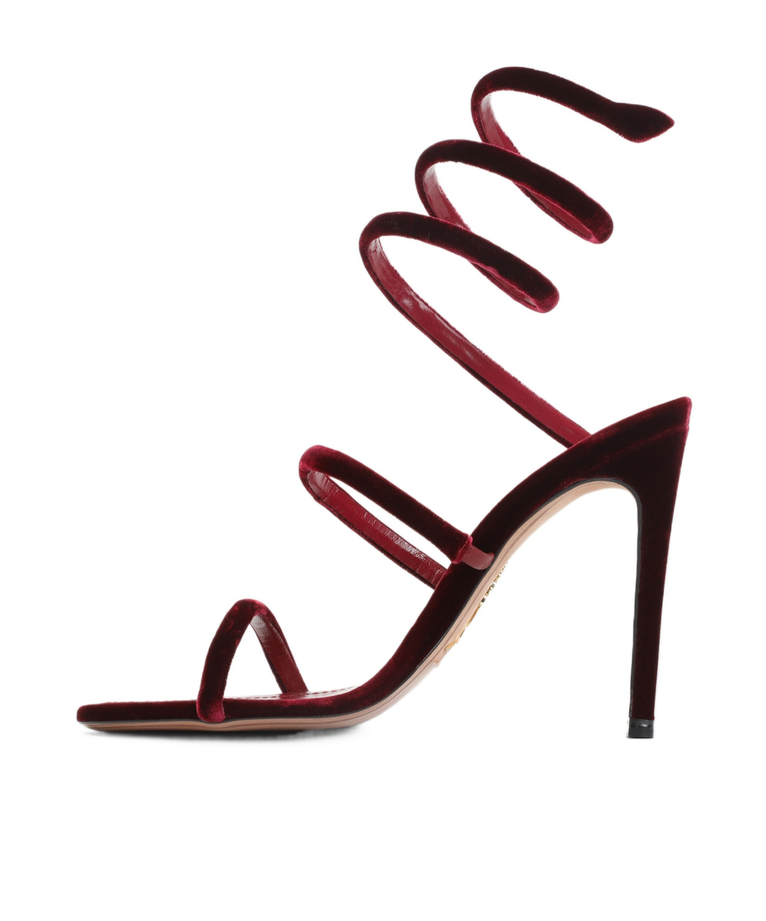 René Caovilla Velvet Snake Spiral Strap Sandals In Burgundy