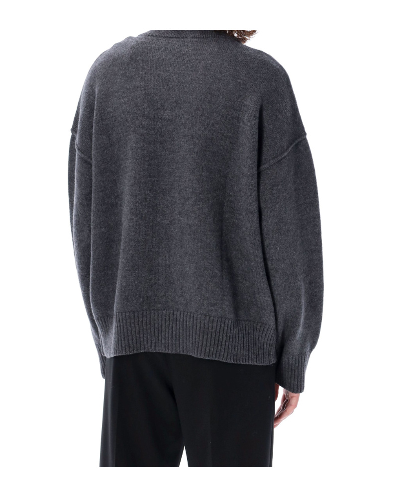Ami Alexandre Mattiussi Heather Grey Wool Cardigan With Embroidered Logo In Gray